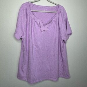 Talbots Lace Trim Split‎ Neck Cotton Tee- Sz 2X